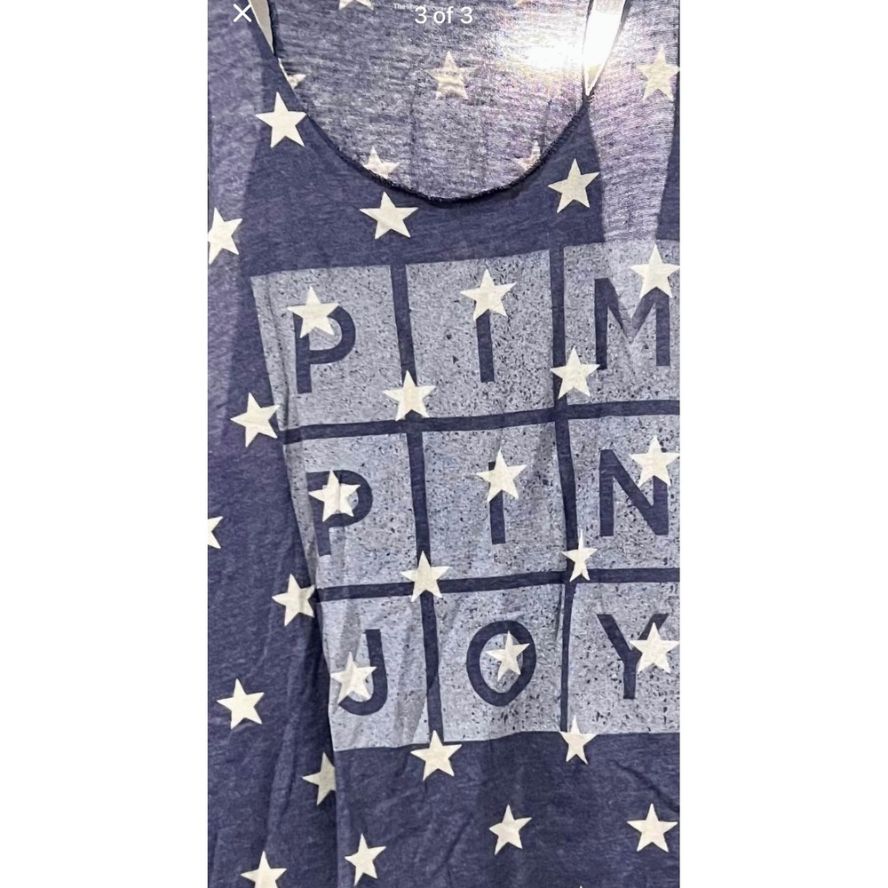 PimpinJoy Womens Navy Blue Star Print Graphic Racerback Tank Top Size L - Picture 3 of 3